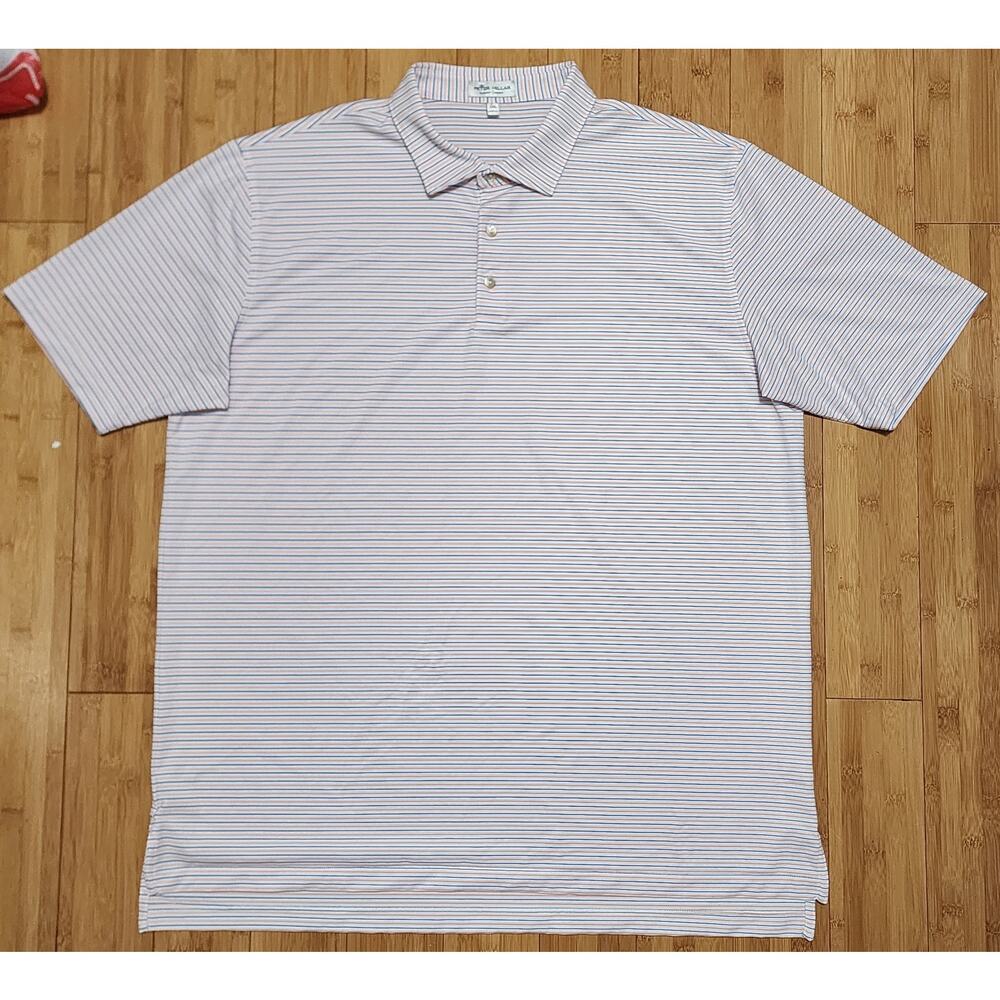Peter Millar Summer Comfort Golf Polo Shirt Men's XXL White Blue Orange Striped